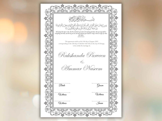 Nikkah Certificate Digital Download Personalised, A4, A3, Template, Instat Download. NN240