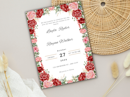 Wedding Invitation Set, RSVP, Dark Floral, Wedding Invitation, Details, Editable, Template, WI231