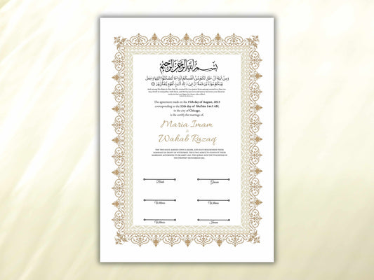 Luxury Nikkah Certificate in Pdf, Nikkah Contract Template, Traditional Islamic Wedding Agreement, Digital Download. NN195