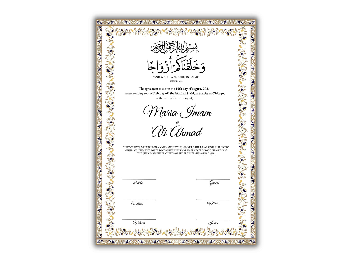 A4/A3 Nikkah Certificate Digital , Nikkah Contract Template, Muslim Marriage Certificate, Editable Wedding Agreement Gift. 146