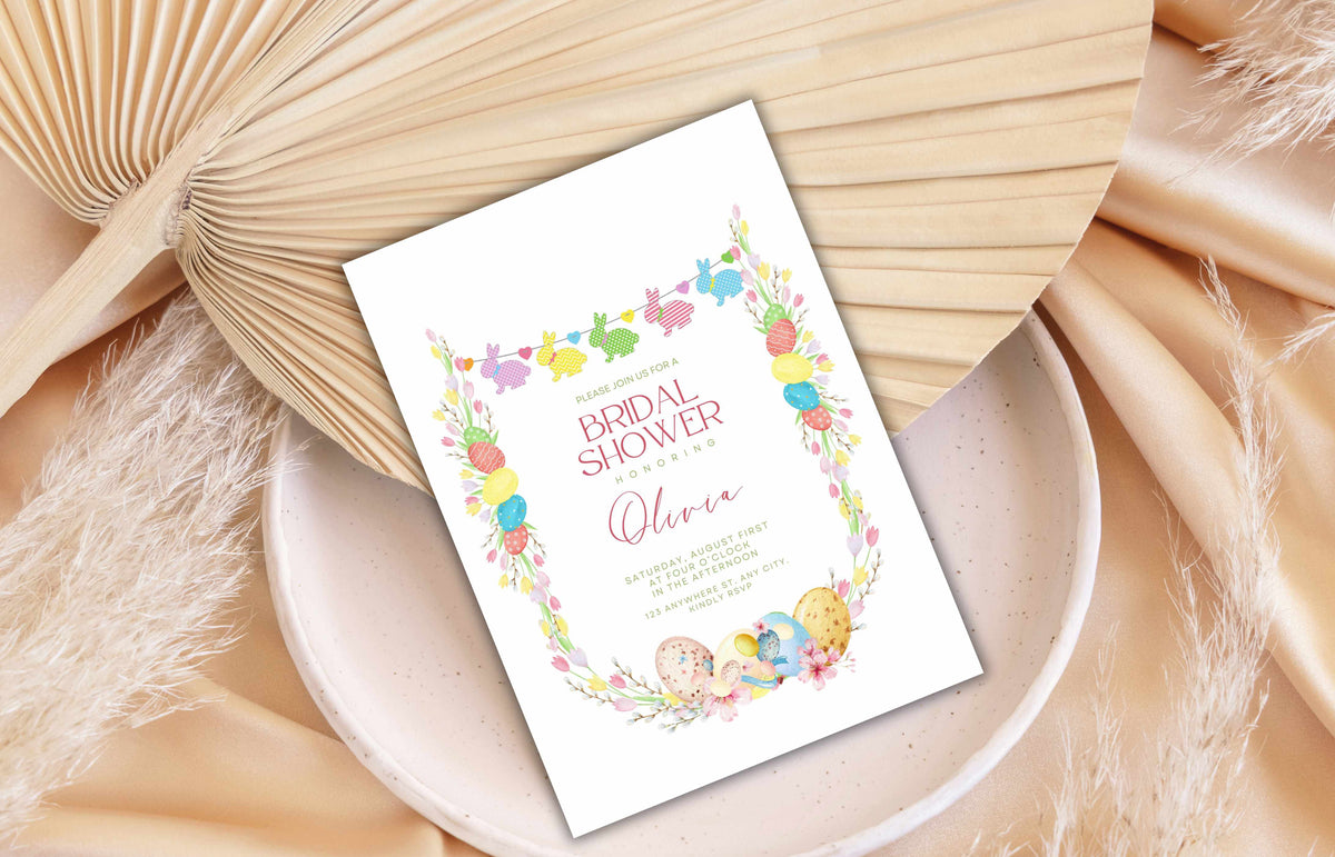 Bridal Shower Invitation Summer Template, Easter Bridal Brunch Template, Bunny Wedding Shower Invite Rustic Wedding Printable. WSB41