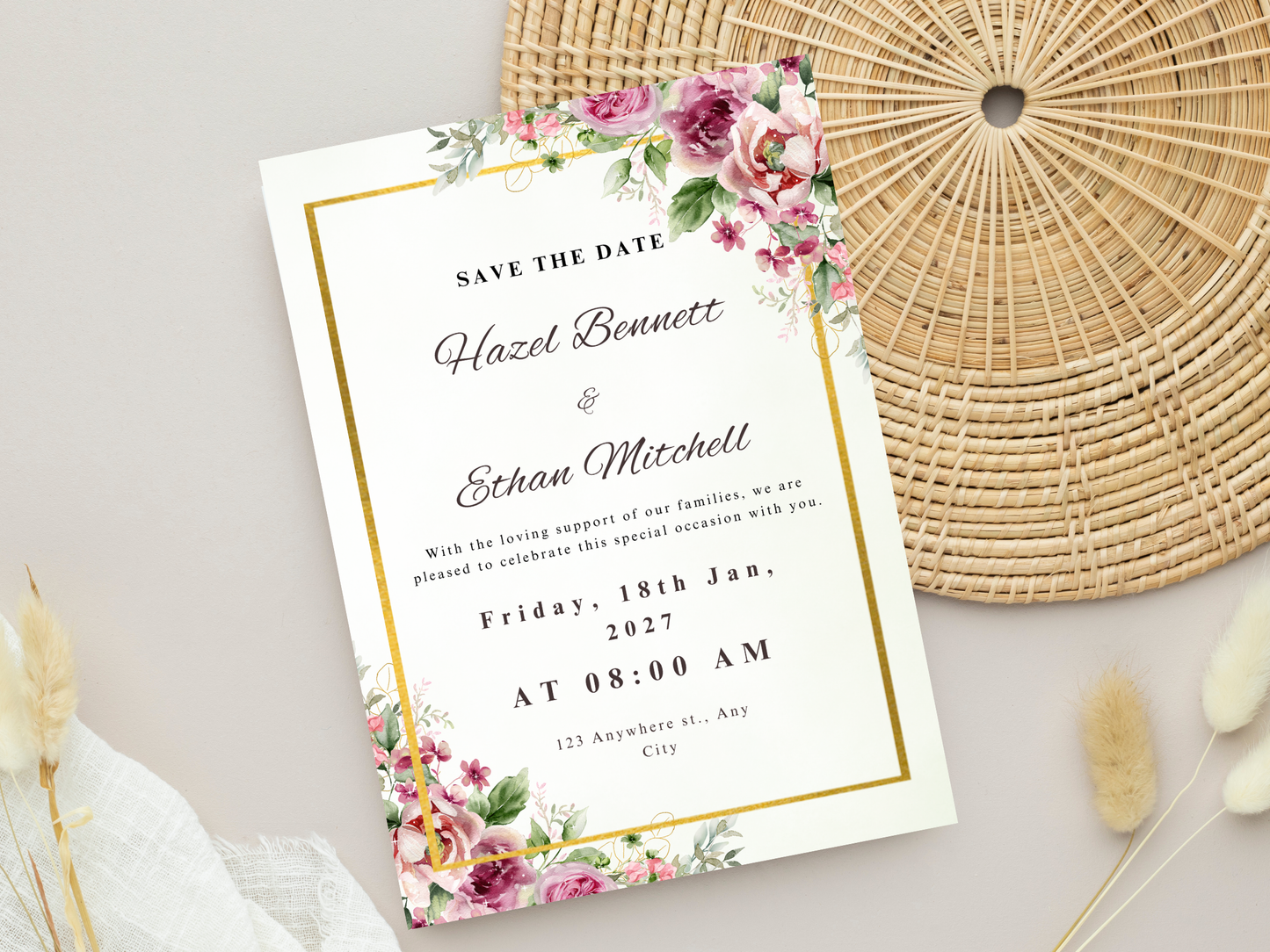 Floral Wedding Invitation, Details, RVSP, Digital Download MTC412