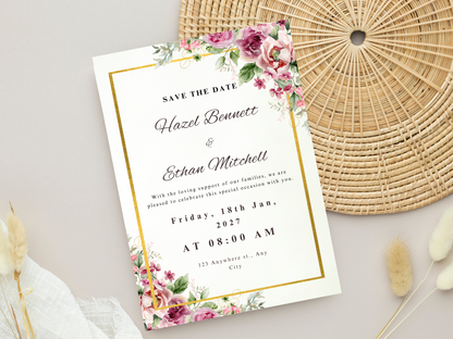Floral Wedding Invitation, Details, RVSP, Digital Download MTC412