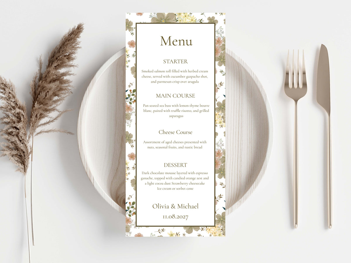 Wedding Menu Card Template. WI194
