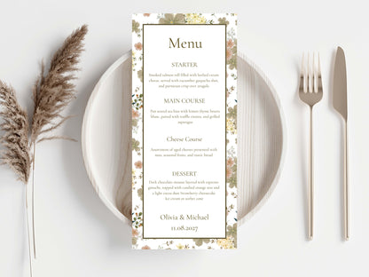 Wedding Menu Card Template. WI194