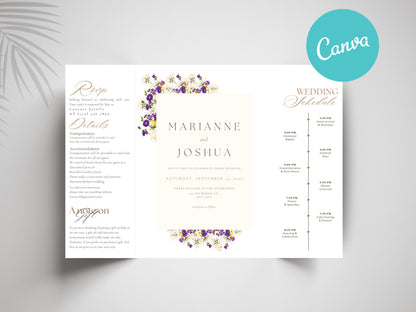 Elegant Gatefold Wedding Invitation with Floral Design | Personalized Wedding Card | Schedule Insert | RSVP Details Card Included. WI138