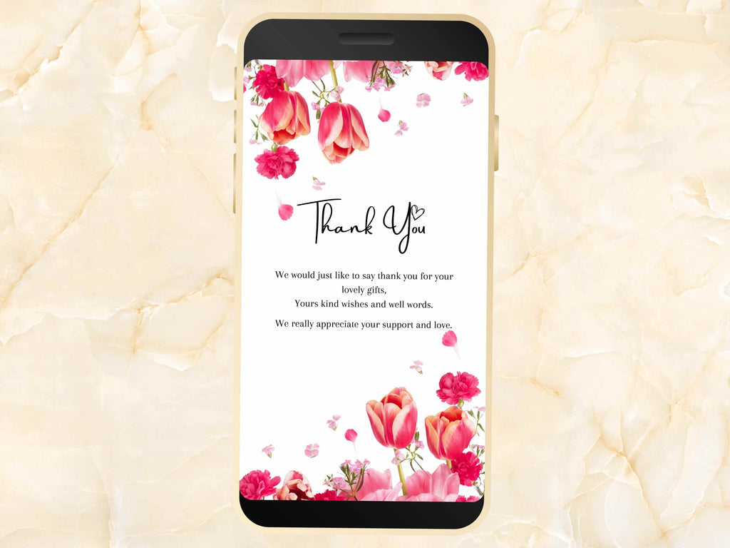Floral Electronic Thank You Card Template Digital, Editable Digital, Thank You Note eCard for Phone, Text Message. BTC23