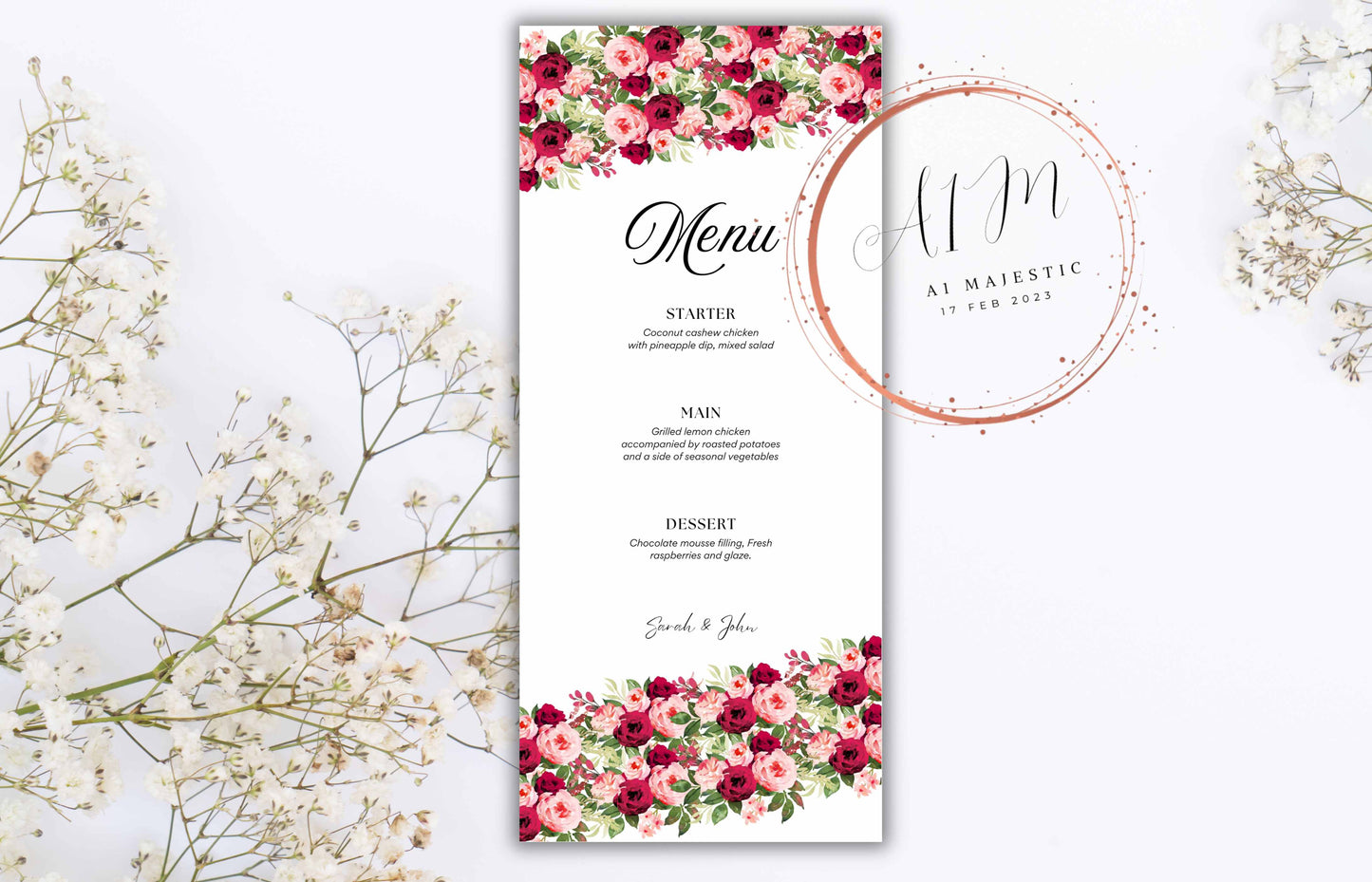 Floral menu cards, Wedding menu template, Menu Card With Pink Floral, Wedding Menus,Dinner Menu, Instant Download, Table Menus. WS30