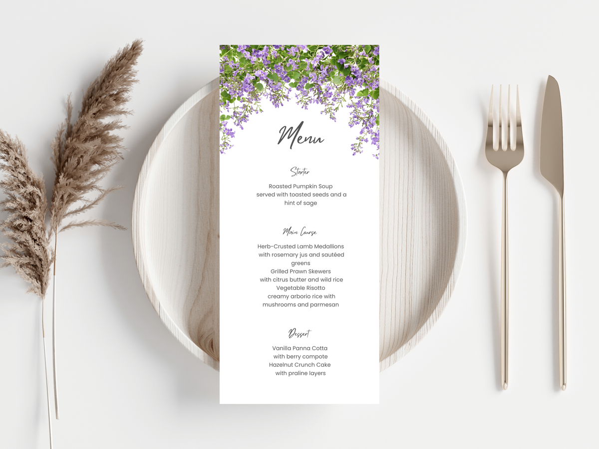 Floral Wedding Menu & Thank You Template | Editable Canva Place Card. WI214