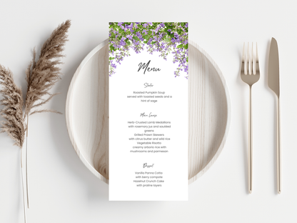 Floral Wedding Menu & Thank You Template | Editable Canva Place Card. WI214