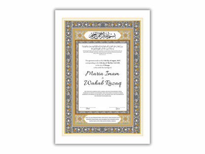 Nikkah Certificate Digital Download Personalised, A4, A3, Template, Muslim Wedding Contract, Instat Download. NN169