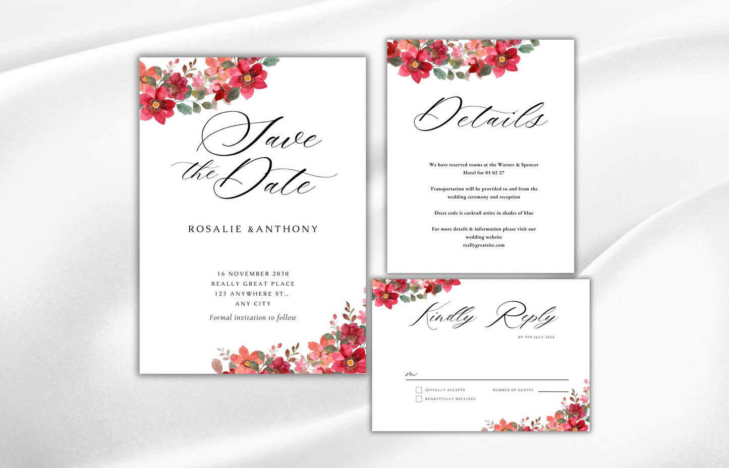 Wedding Digital Invitation, Floral Wedding Invitations Bundle, Invitation Template, Wedding Invitation Card, RSVP, DETAILS Card. WI71