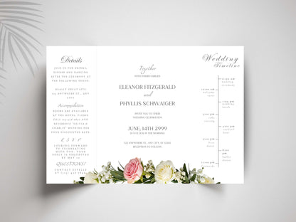 Elegant Wedding Invitation Card | Modern Floral Timeline Invite | Printable Details & Schedule | Personalized Digital Download. WI162