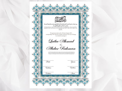 Nikkah Certificate Digital Download Personalised, A4, A3, Template, Editable, Nikkah Nama, Nikkah Contract, Muslim Contract. NN272