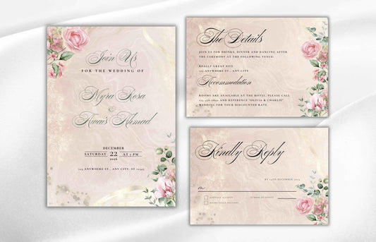 Wedding Invitation Template, Floral Template Invitation Editable Wedding, Blush Pink Wedding Template, Wedding Invitation, RSVP. WI91