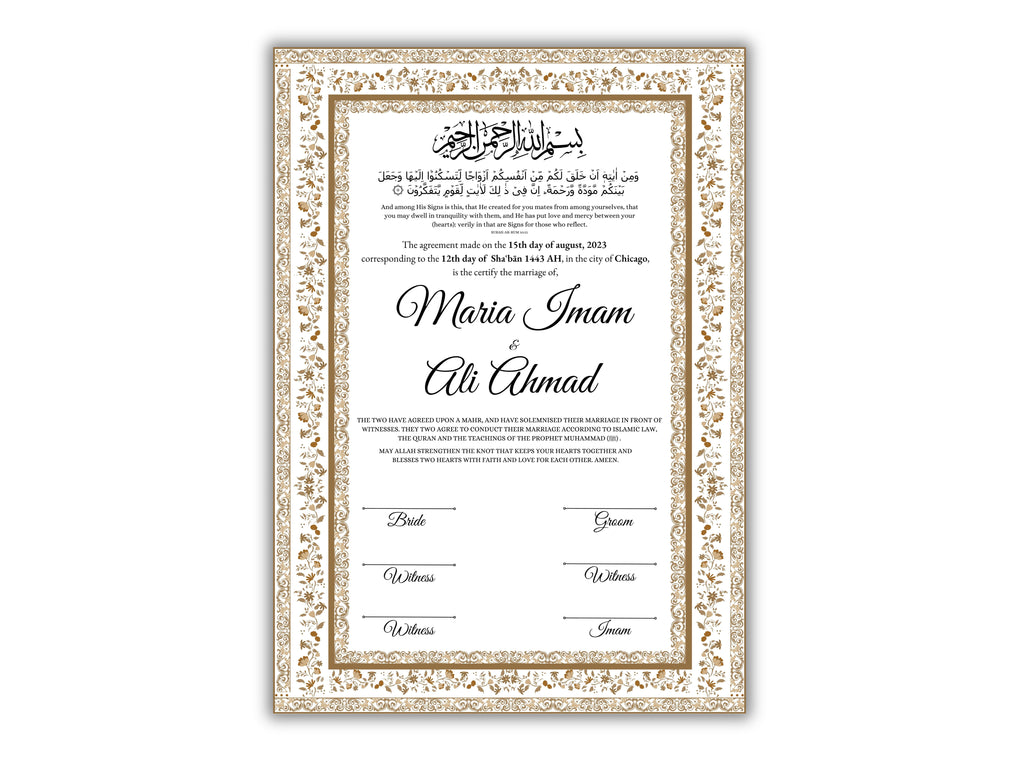 Nikkahnama | A4/A3 Custom Luxury Nikkah Contract | Digital contract | Inspired Luxury Nikkahnama | Nikkah Certificate Pdf Template. NN142