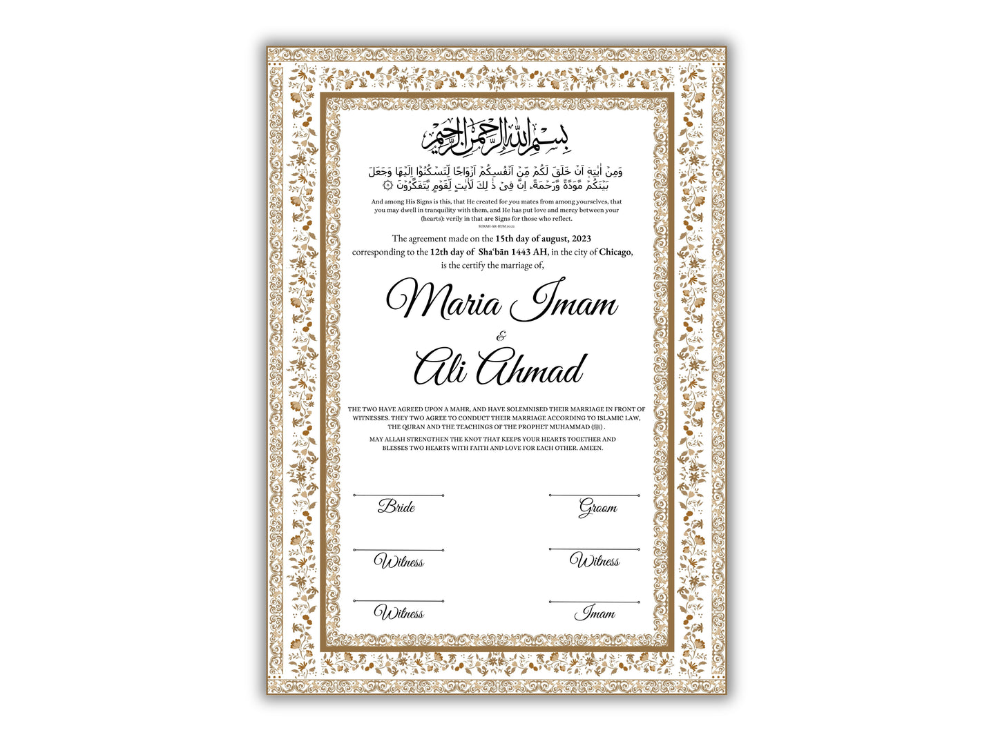 Nikkahnama | A4/A3 Custom Luxury Nikkah Contract | Digital contract | Inspired Luxury Nikkahnama | Nikkah Certificate Pdf Template. NN142