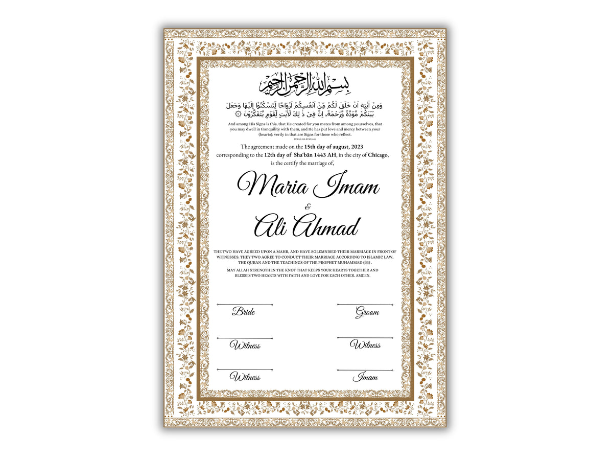 Nikkahnama | A4/A3 Custom Luxury Nikkah Contract | Digital contract | Inspired Luxury Nikkahnama | Nikkah Certificate Pdf Template. NN142