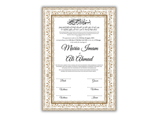 Nikkahnama | A4/A3 Custom Luxury Nikkah Contract | Digital contract | Inspired Luxury Nikkahnama | Nikkah Certificate Pdf Template. NN142