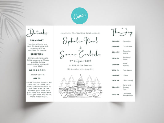 Wedding Itinerary Invitation Template | Modern Timeline Schedule Card | Printable Wedding Program | Minimalist Order of Events. WI147