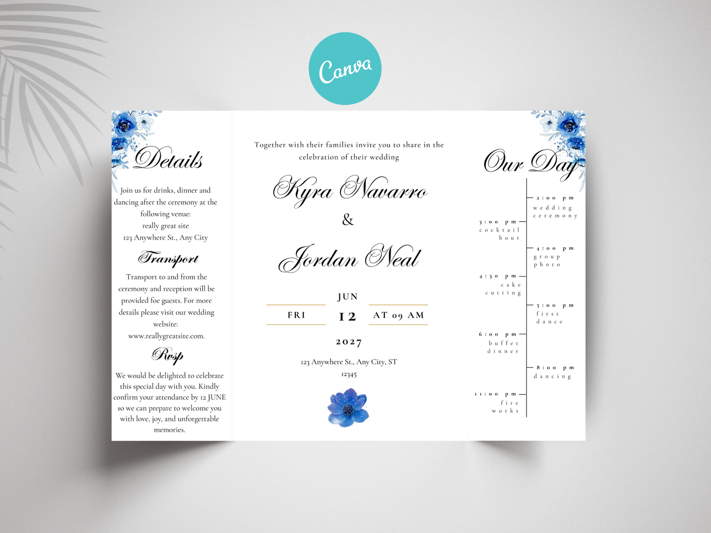 Gatefold Wedding Invitation Template, Menu Card, Thank you Card, Place Card, Name Card WI268