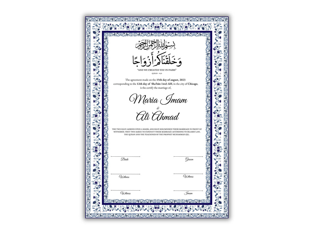 Nikkah Certificate Digital Download Personalized, Luxury  Nikkah Contract, Islamic Wedding Contract, Personalized Muslim Wedding Gift. 147