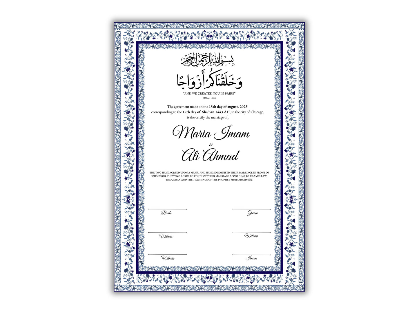 Nikkah Certificate Digital Download Personalized, Luxury  Nikkah Contract, Islamic Wedding Contract, Personalized Muslim Wedding Gift. 147