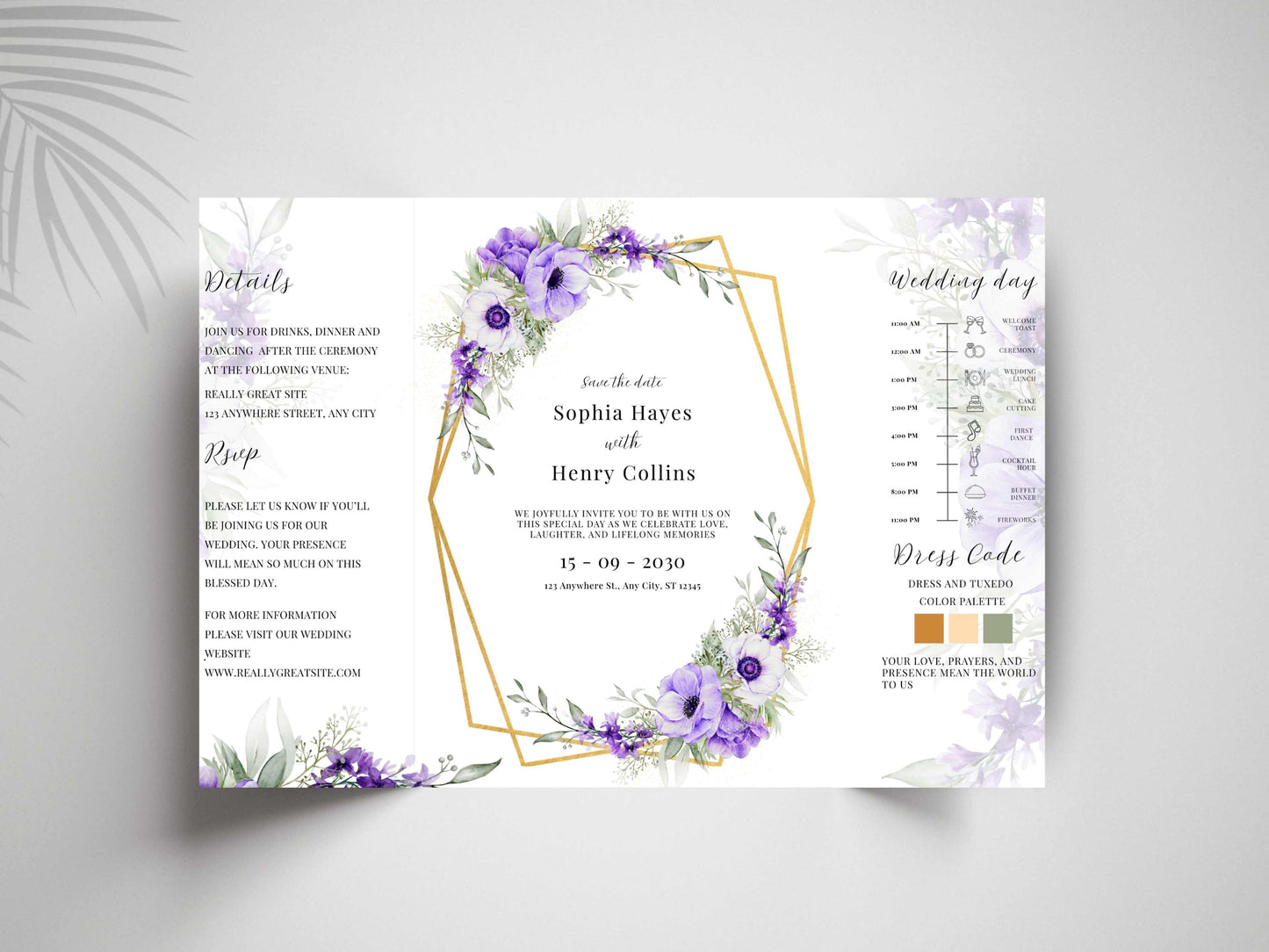 Elegant Purple Floral Wedding Invitation Template | Editable Printable Invite | Save the Date Card | Modern Romantic Wedding. WI168
