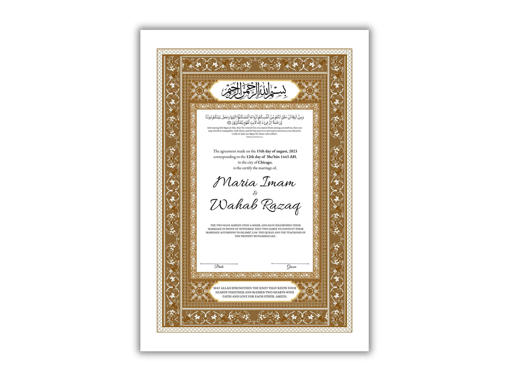 Nikkahnama | Custom Luxury Nikkah Contract | Mughal | Mughal | Inspired Luxury Nikkahnama | Nikkah Certificate in Pdf Template. NN166