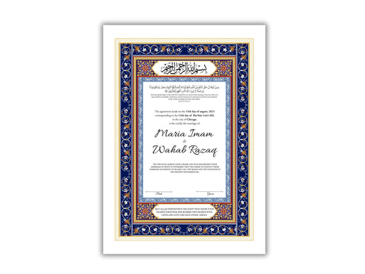 Nikkahnama | Custom Luxury Nikkah Contract | Mughal | Mughal | Inspired Luxury Nikkahnama | Nikkah Certificate in Pdf Template. NN165