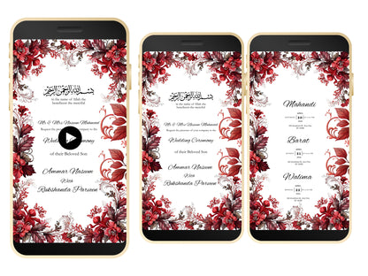 Muslim Wedding Invitation, RedCard Invite, Muslim E-Card, Animated Digital, Template, Digital Wedding Card, Floral Wedding Invitation. WEI28