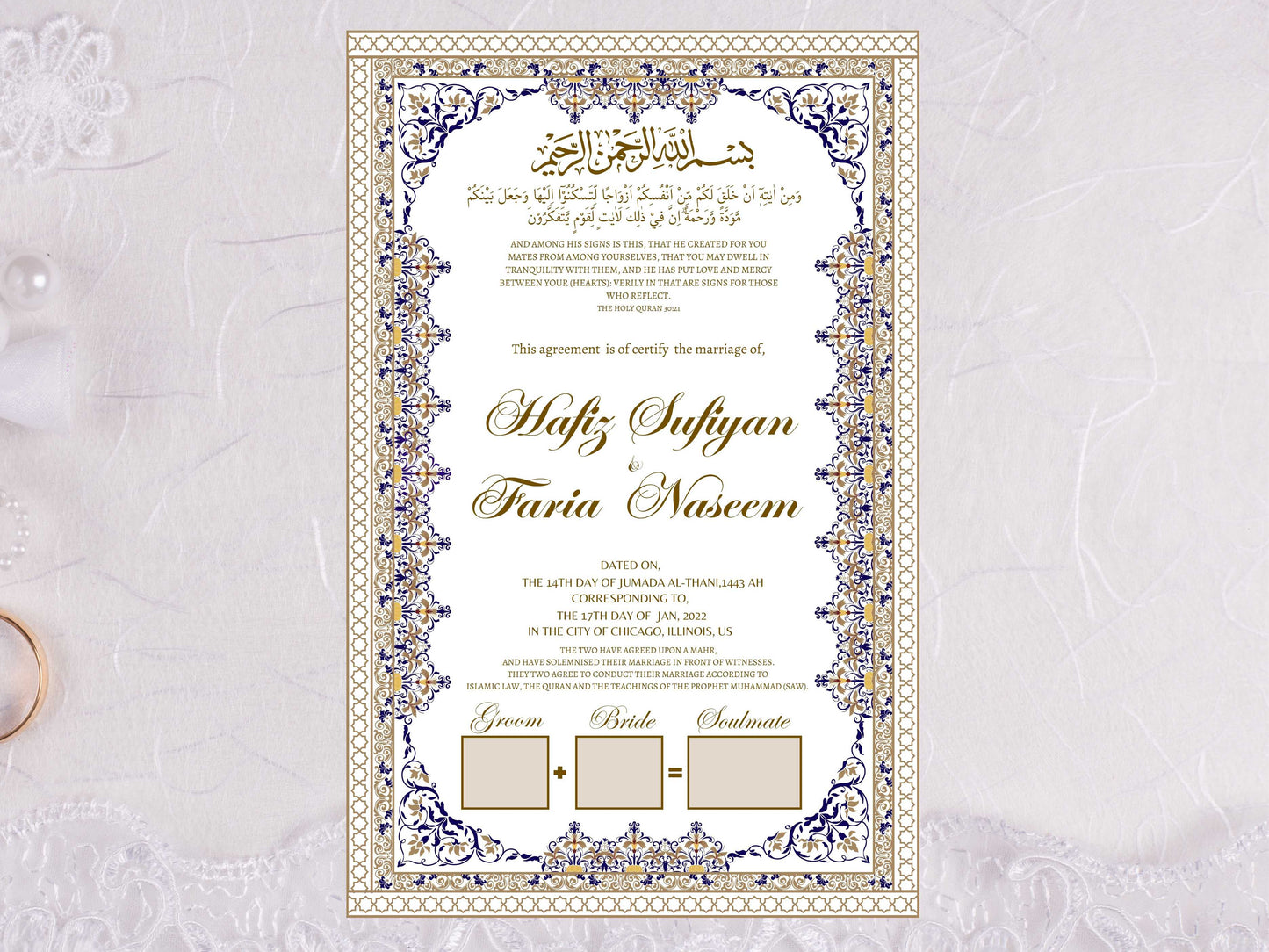 Nikkah Certificate , Authentic Islamic Wedding Thumb Impression Agreement, Premium Islamic Wedding Contract, Instant Download. NN27