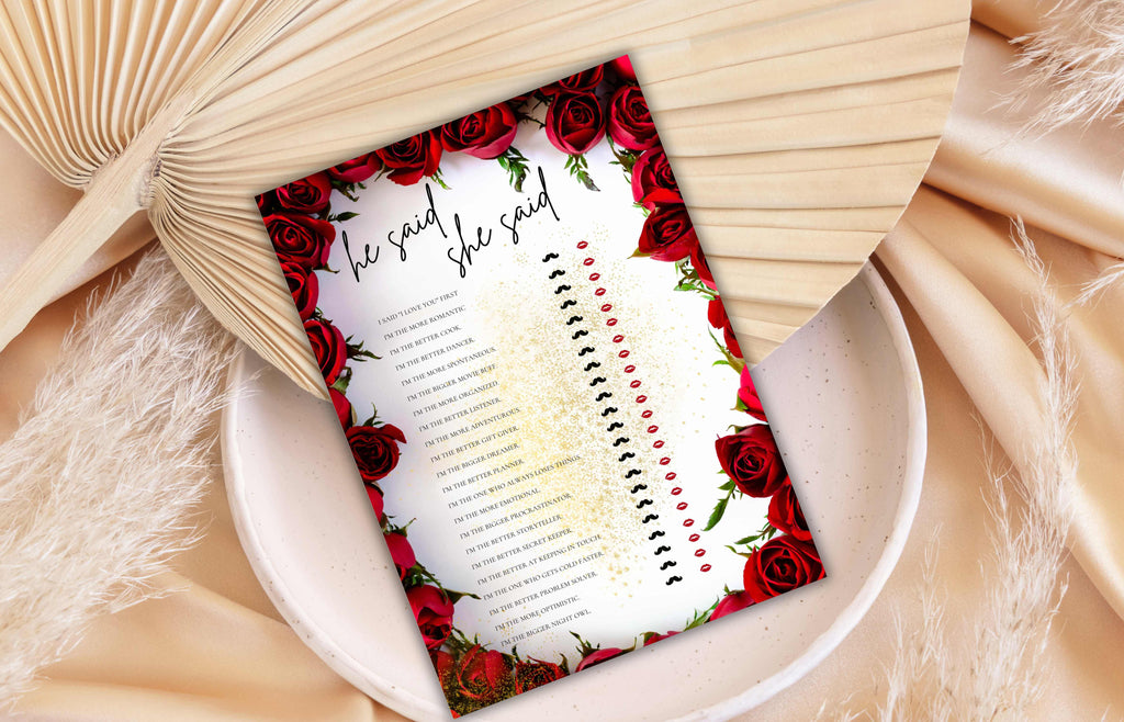 Red Rose He Said She Said, Bridal Shower Game, Printable Bridal Shower, Floral Bridal Shower Editable Games, Red Rose Bridal Shower. WS54
