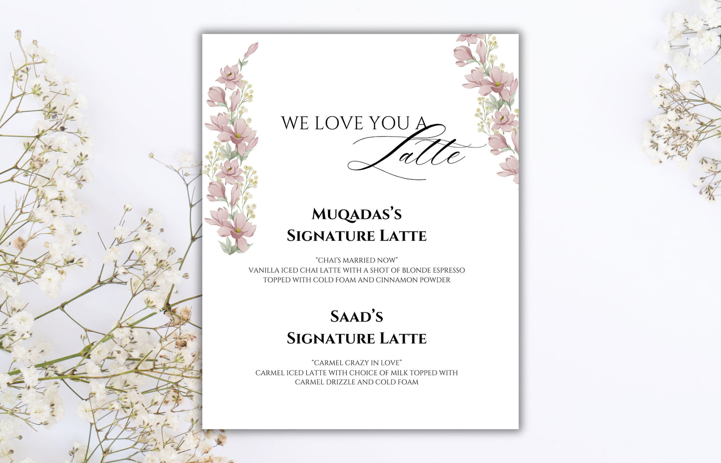 Latte Wedding Sign, We Love You a Latte, Modern Wedding Sign. Pritable, Editable, Floral Wedding Sign, Floral Latte Wedding Sign. WS26