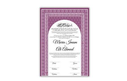 Luxury Nikkah certificate ,A3/a4 Nikkah Nama, Nikah , Islamic wedding contract, Muslim Marriage Certificate, Personalised Names. NN137