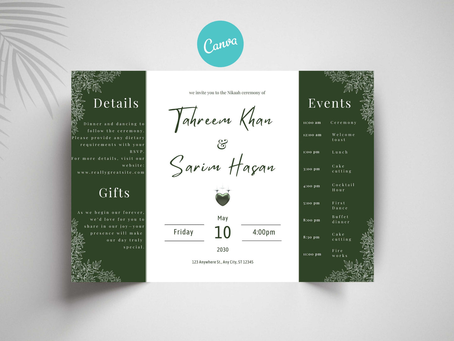 Gatefold Wedding Invitation Template, Menu Card, Thank you Card, Place Card, Name Card WI264
