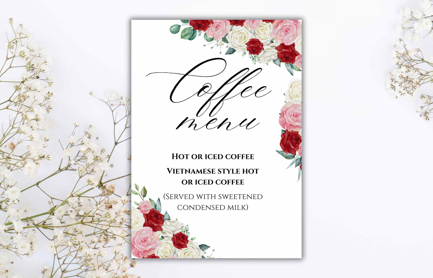 Menu Sign for Wedding, Printable Coffee Card Menu, Editable Coffee Bar, Wedding Signage, Coffee Menu Sign Template, Editable Template. ws34