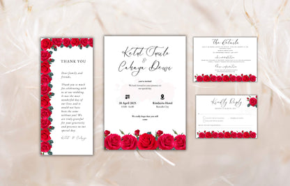 Red Rose Wedding Invitation set, Red Rose RSVP, Dark Red floral, Red Rose wedding Invitation, Details, Editable, Thank You Card. WIT64