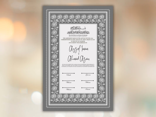 Rose Nikkah Certificate Template, Editable Nikkahnama, Printable Nikah Contract, Muslim Contract, Nikkah Islamic Marriage Contract.NN255