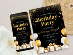 Video Birthday Invite Digital, Text Birthday Invite, Animated Birthday Invite, Black Birthday Invitation, 5 x 7 card Invitation. WEIB76