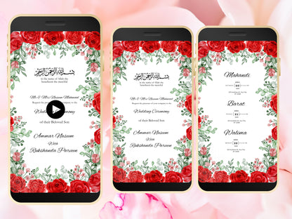 Muslim Wedding Invitation, RedCard Invite, Muslim E-Card, Animated Digital, Template, Digital Wedding Card, Floral Wedding Invitation. WEI29