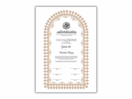 A4 / A3 Nikkah Contract Template, Islamic Wedding Certificate, Nikkahnama Digital Customized. NN160