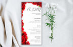 Wedding Menu Template Download, Red Rose Wedding Menu Cards, Menu Template, Wedding Menus, Modern Reception Dinner Menu Editable, WS48