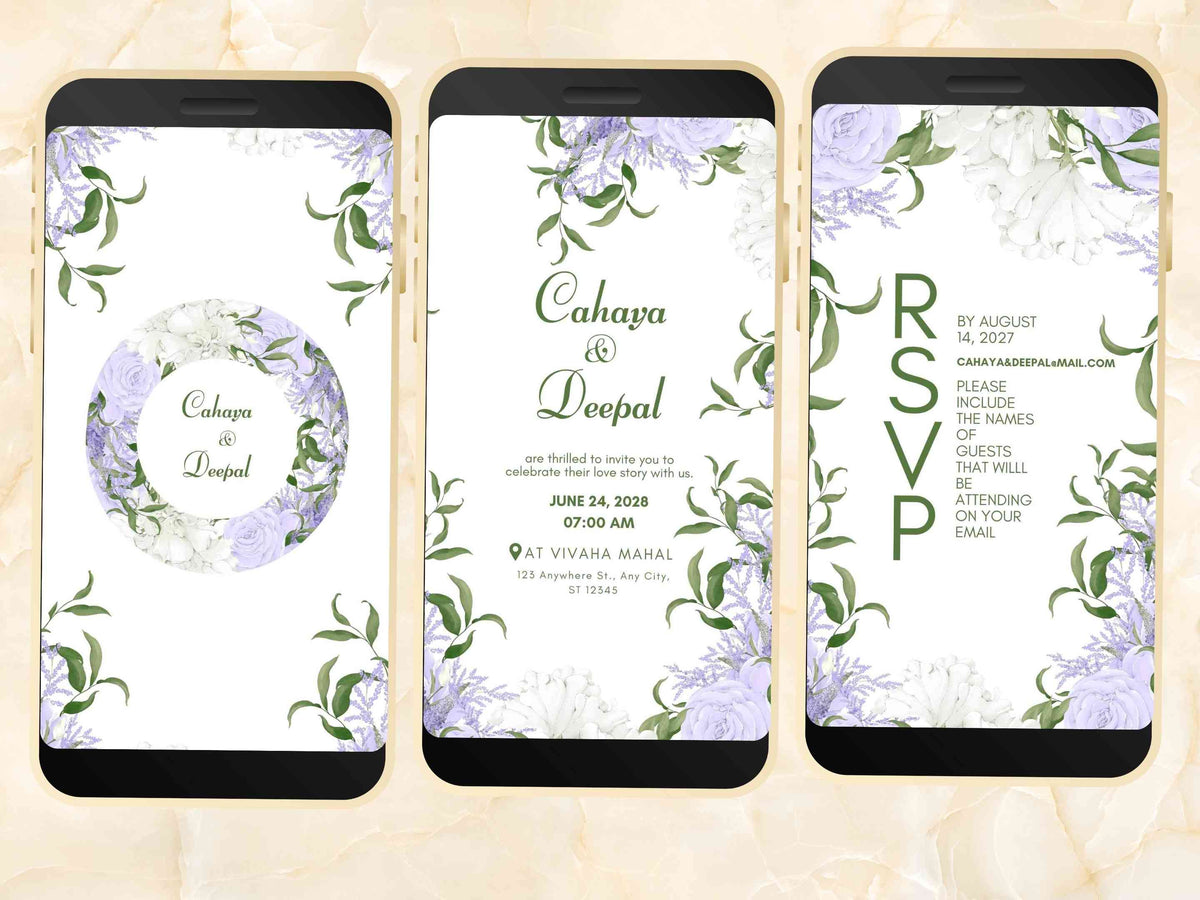 Modern Electronic Lilac Wedding Invitation, Red Rose RSVP, Elegant wedding iPhone Invitation, Electronic Wedding Invitation. WEI53 - A1 Majestic