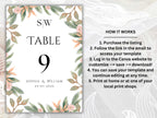 Wedding Table Numbers Template, Wedding Table Numbers, Pink Flower, Floral Wreath, Printable Table Numbers, Wedding Seating Chart. TS2