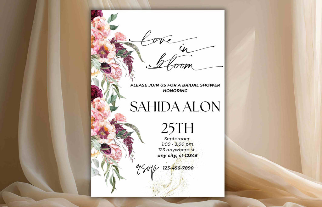Bridal Shower Invitation template, Elegant Bridal Shower Invitation, Bridal Shower Flower Invite. WS38