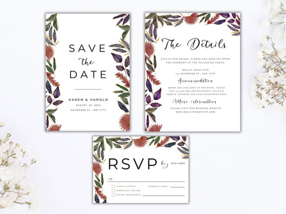 Wedding Invitation Bundle Template With RSVP and Details Card. WT61