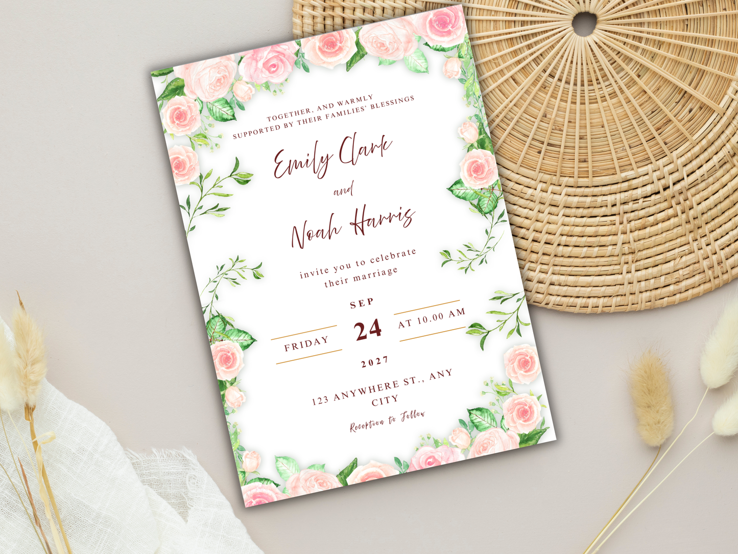 Wedding Invitation Bundle, RSVP, Thank You Card, Table Card, Menu Card, Reception Card, Details Card. WI262