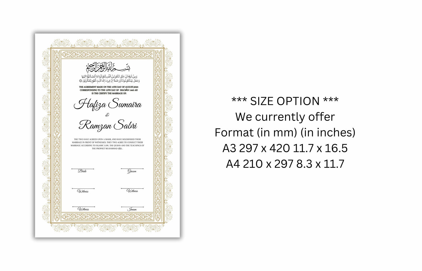 Printable Nikkah Contract Template a3 a4 | Islamic Marriage | PDF Muslim Marriage Contract | Authentic Islamic Wedding Sign Agreement. NN120