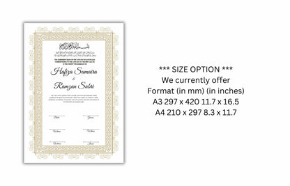 Printable Nikkah Contract Template a3 a4 | Islamic Marriage | PDF Muslim Marriage Contract | Authentic Islamic Wedding Sign Agreement. NN120